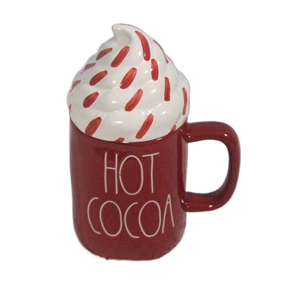 Rae Dunn Ceramic Red and White HOT COCOA Mug with Whipped Cream Topper